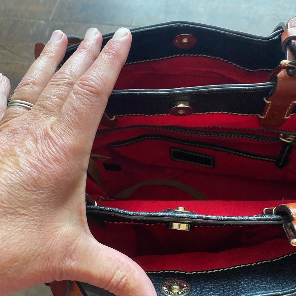 Dooney & Bourke Black Leather Shoulder Bag with Brown Handles - Picture 14 of 14